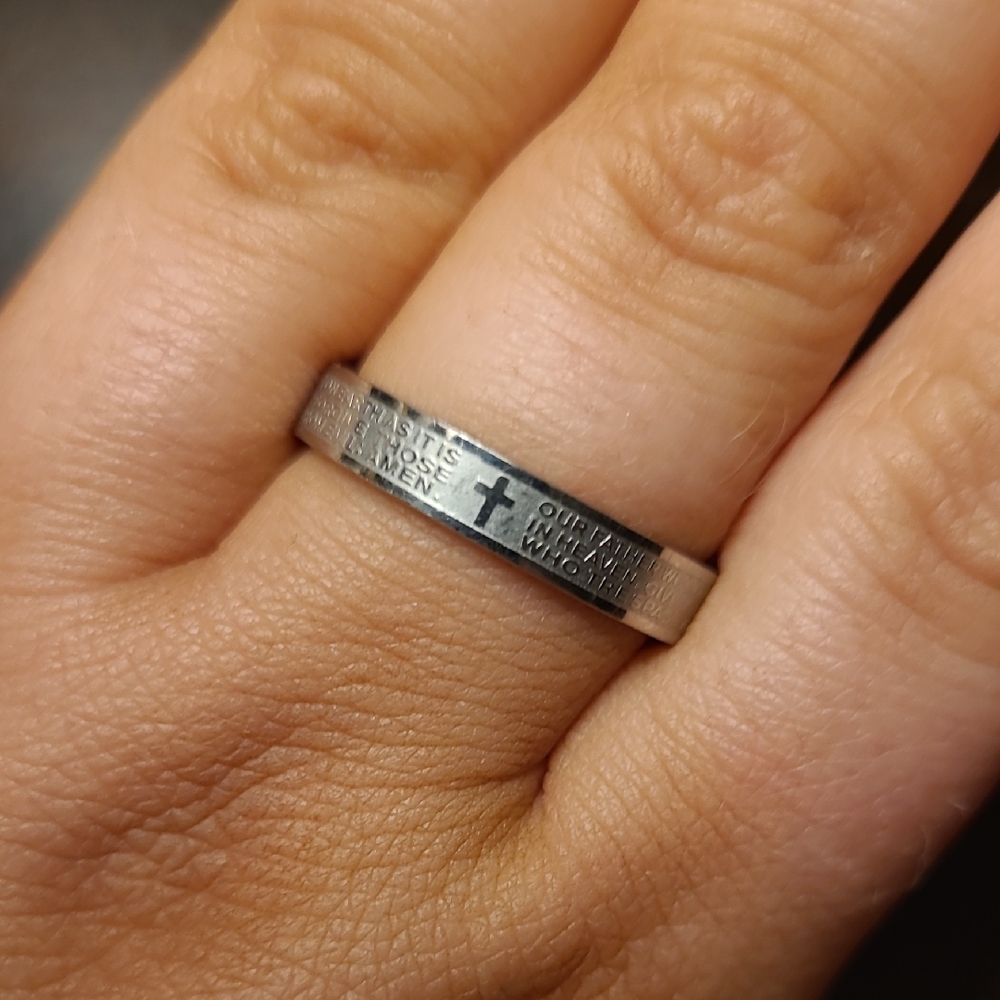 Stainless steel lord's prayer engraved religious Ring Men/Women